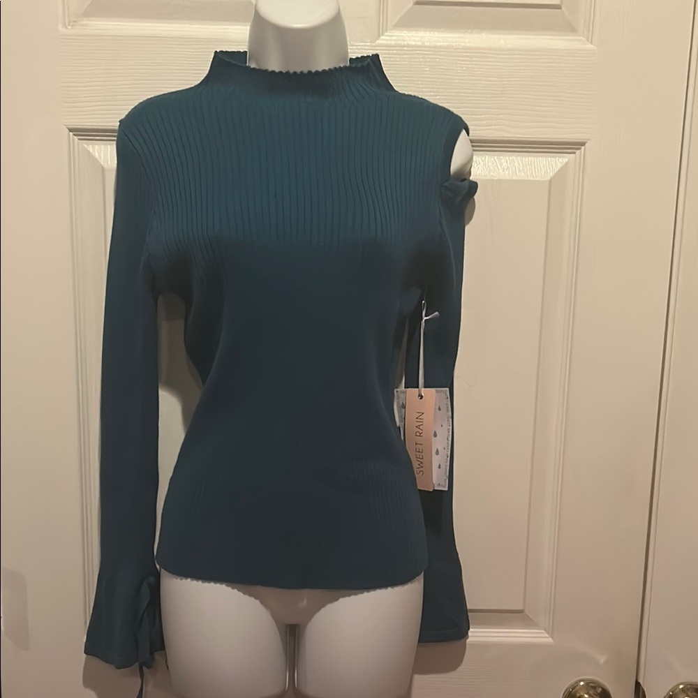 NWT Sweet Rain Blue Asymmetrical Off-the-Shoulder Sweater